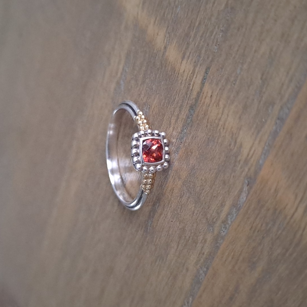 Lagos sterling silver and gold garnet ring